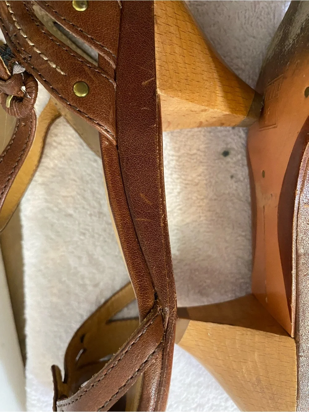 Frye Brown Leather Peep-Toe Ankle Strap Heels